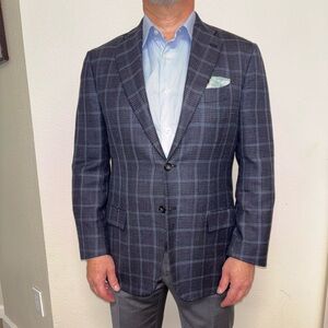 Kiton Navy Plaid Sport Coat